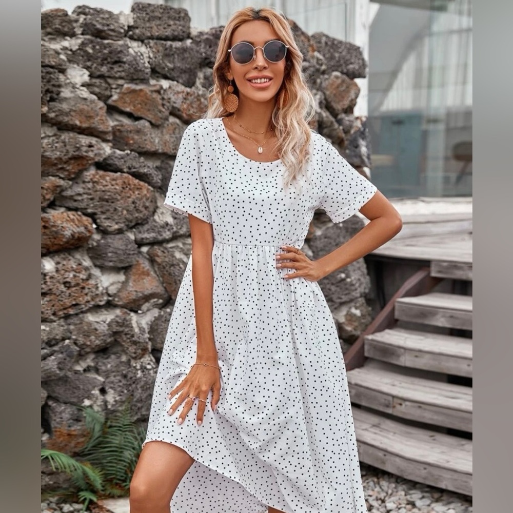SHEIN White Polka Dot Midi Dress